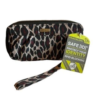 TRAVELON Safe ID RFID Blocking Leopard Print Wristlet NWT